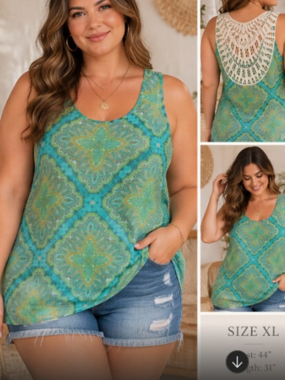 Maurices Sleeveless Sheer Tank Top Blouse XL Boho Crochet Lace Festival Hippie